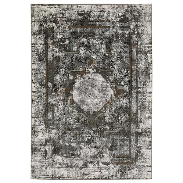 AVERLEY HOME Galleria Charcoal 4 ft. x 6 ft. Distressed Oriental Medallion Polyester Indoor Area Rug