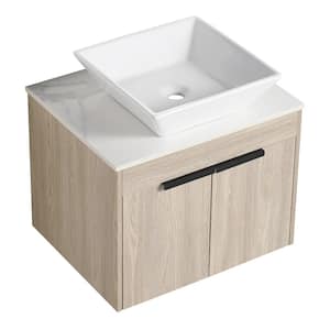 PETIT 23.6 in. W x 18.9 in. D x 23.3 in. H Single Sink Floating Bath Vanity in Oak with White Stone Top and Ceramic Sink