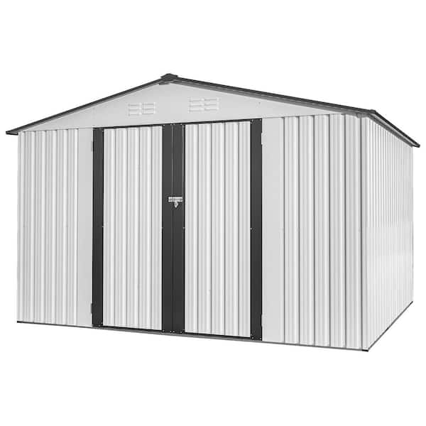 10 ft. W x 8 ft. D Outdoor Metal Storage Shed with Lockable Doors for Garden, Patio, Backyard, Lawn, White (75 sq. ft.)