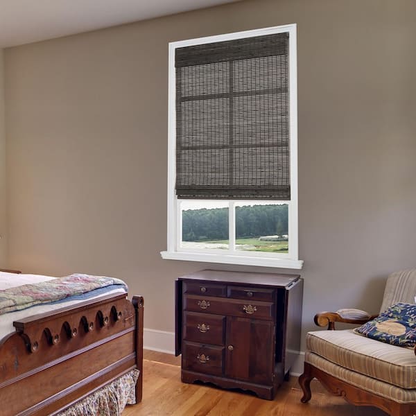 72 in W X 48 in L Warm Gray Harborside Cordless Bamboo Roman Shade