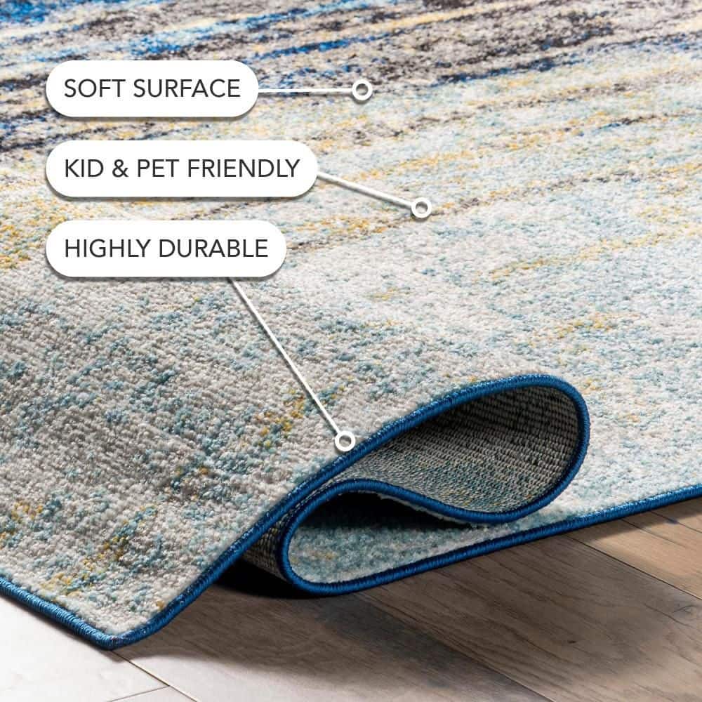 Elysian Blue Abstract Easy-Care Rectangular Rug, 2'x3'