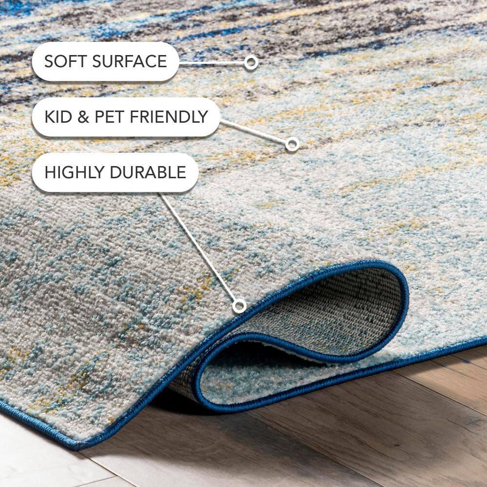 Modern Abstract Blue 8' Square Synthetic Area Rug