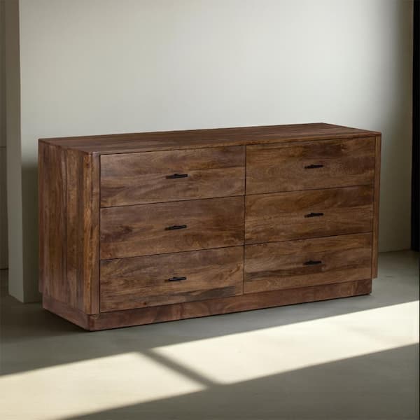 Tao Walnut Brown 6 Wide Drawers 60 in. Dresser without Mirror