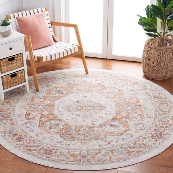 Blair Beige/Rust 7 ft. x 7 ft. Machine Washable Medallion Border Round Area Rug