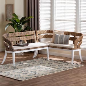 Ubud Natural Brown Handwoven Seagrass 2-Piece Dining Nook Banquette Set