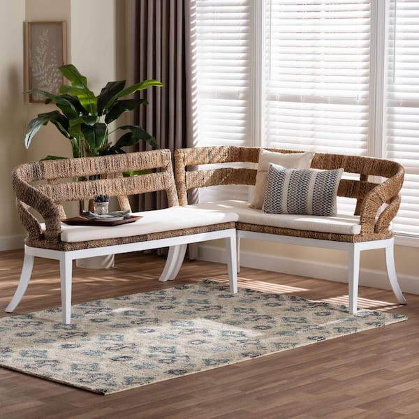 Ubud Natural Brown Handwoven Seagrass 2-Piece Dining Nook Banquette Set