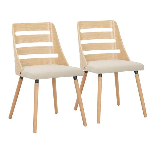 Lumisource Trevi Cream Fabric and Natural Wood Side Chair with Tapered Wood Legs (Set of 2)