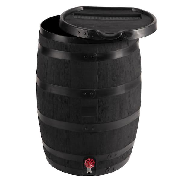 55 Gal. Premium Flat Back Eco Rain Barrel with Removable Lid, Black Color