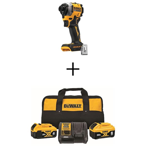 DEWALT ATOMIC 20V MAX Cordless Brushless Compact 1/4 in. Impact Driver and Premium Lithium-Ion 6.0Ah and 4.0Ah Starter Kit
