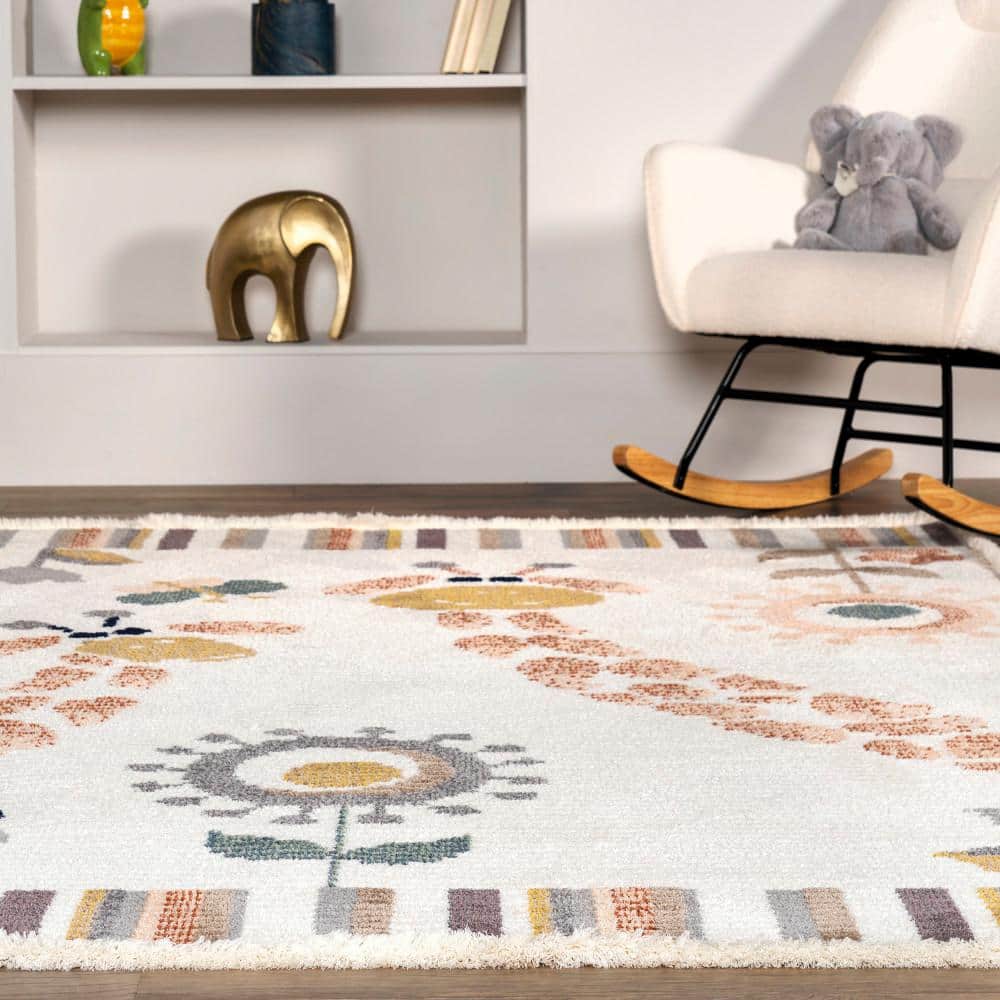 Beige Synthetic 4' x 6' Kids Rectangular Area Rug