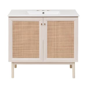 Classe 36 in. W Bathroom Vanity in White Oak with White, 3-Hole Ceramic Sink Top