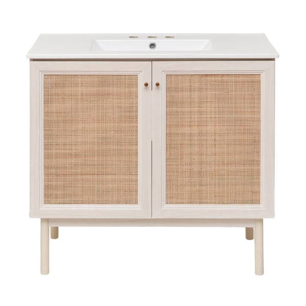 Swiss Madison Classe 36 in. W Bathroom Vanity in White Oak with White, 3-Hole Ceramic Sink Top