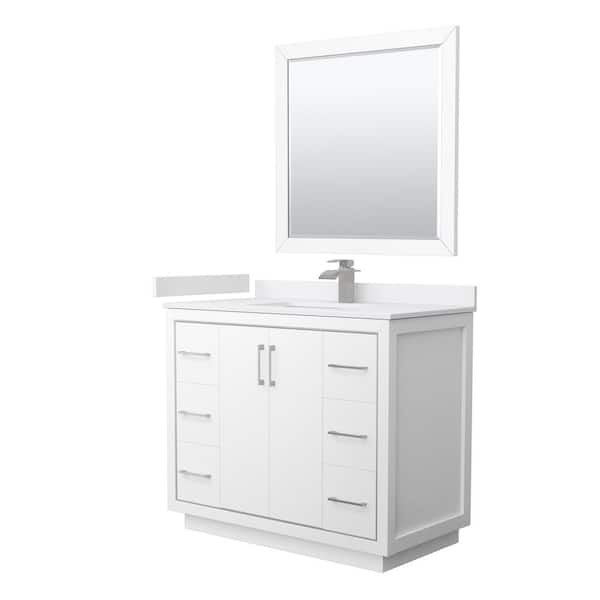 Wyndham Collection Icon 42 in. W x 22 in. D x 35 in. H Single Bath Vanity in White with White Cultured Marble Top and 34" Mirror