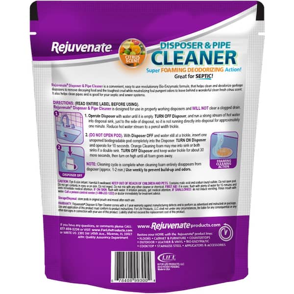 Rejuvenate Garbage Disposal and Drain Pipe Cleaner Pods Powerful Foaming Action and Removes Garbage Disposal Smells 6 Unit Pack Lavender Scent x2 w// Rejuvenate High Performance All-Floors Cleaner