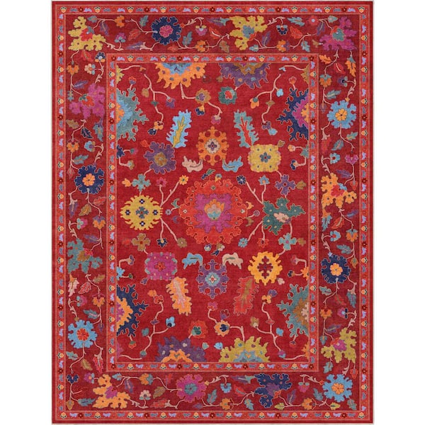 Ushak Bodrum Modern Vintage Floral, Red 9 ft. 10 in. x 13 ft. in. Area Rug