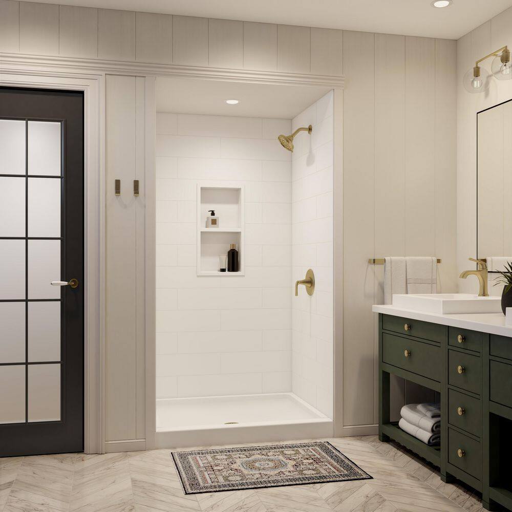White Rectangular Veritek Shower Base with Center Drain