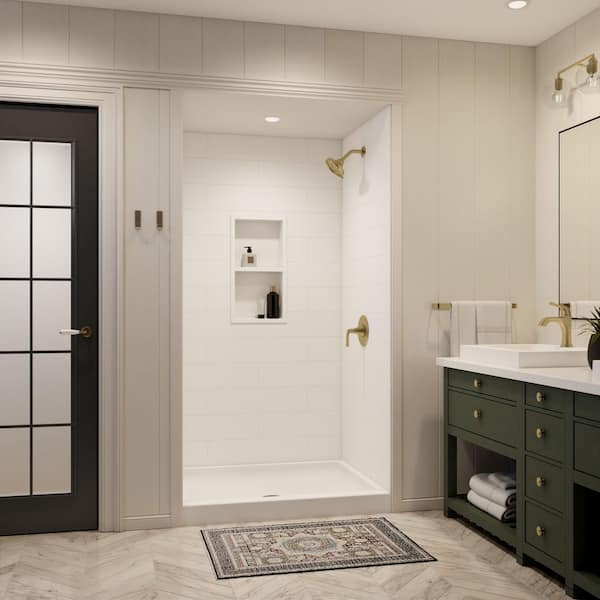 Veritek 34 in. x 42 in. Single Threshold Center Drain Shower Pan in White