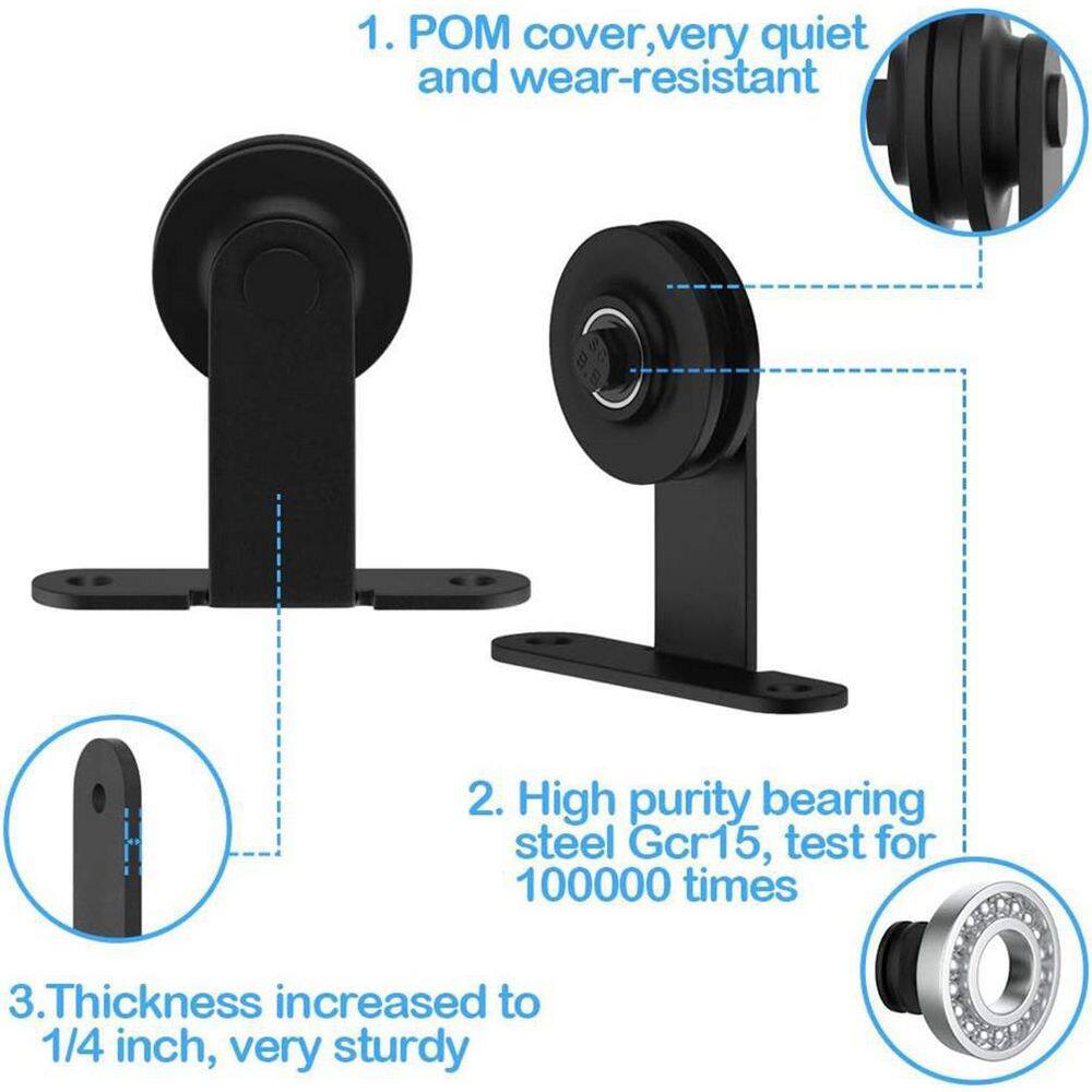144-Inch Matte Black Top Mount Sliding Barn Door Hardware Kit