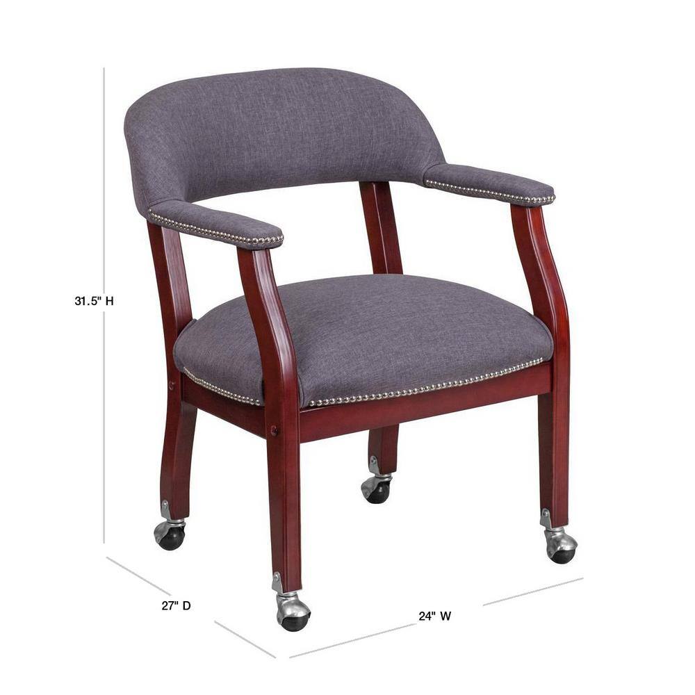 Gray Fabric and Wood Conference Chair with Casters