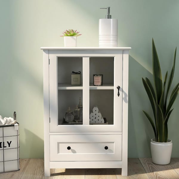 Qualler White Buffet Storage Cabinet with Single Glass Door