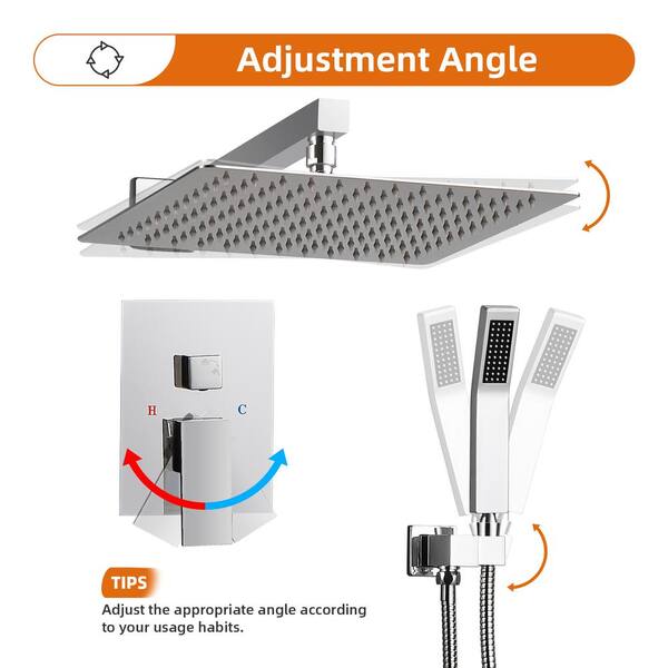 Zalerock Rainfall 1-Spray Square 12 in. Shower System Shower