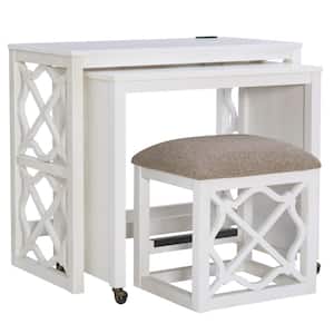 Esteban 36 in. W Rectangle Soft White Writing Nesting Rolling Desk with Stool