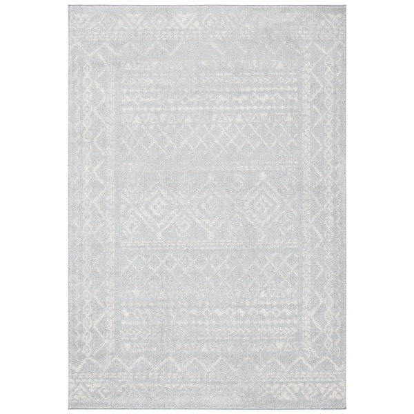 SAFAVIEH Tulum Light Gray/Ivory 8 ft. x 10 ft. Border Tribal Distressed Area Rug