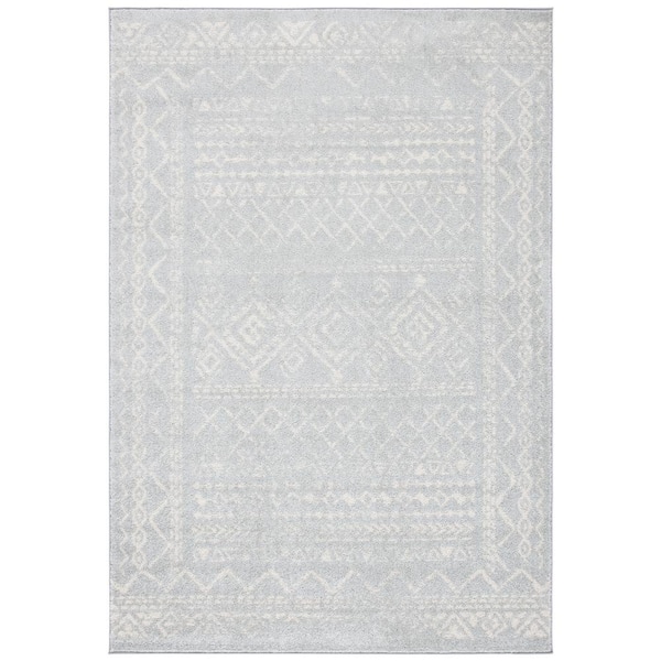 SAFAVIEH Tulum Light Gray/Ivory 9 ft. x 12 ft. Border Tribal Distressed Area Rug