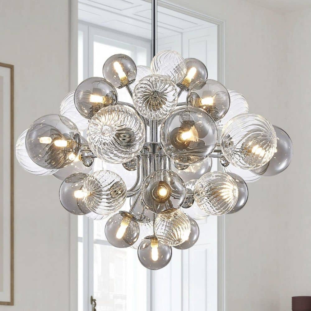 HUOKU Tauvy 18-Light Polished Chrome Bubble Sputnik Cluster Large