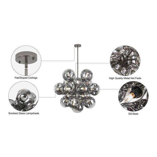 PAKOKULA Modern Sputnik 25-Light Silver Bubble Cluster Chandelier