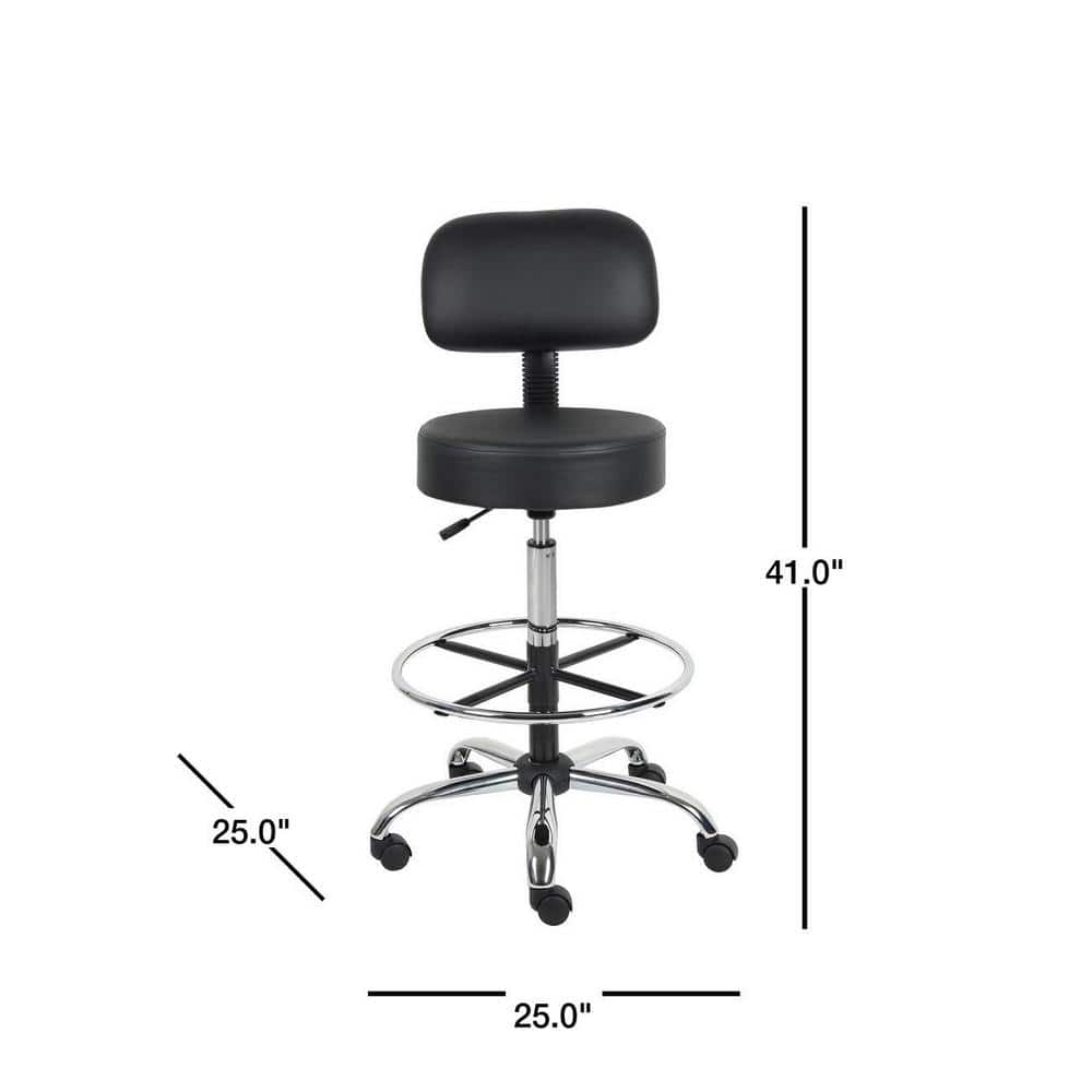 Adjustable Black Leather Medical Drafting Stool