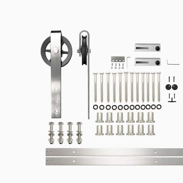 HOMACER 16 ft./192 in. Brushed Nickel Non-Bypass Sliding Barn Door Hardware Kit Spoke Wheel Design Roller for Single Door