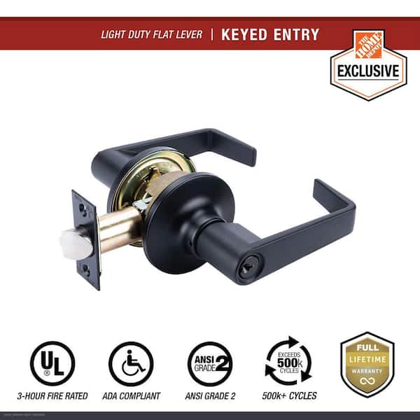 Light Duty Commercial Entry Lever, ADA, UL 3-Hour Fire, ANSI Grade 2, Matte Black Finish