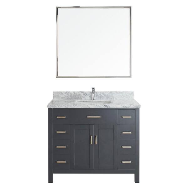Studio Bathe Kalize II 42 in. W x 22 in. D Vanity in Pepper Gray with Marble Vanity Top in Gray with White Basin and Mirror