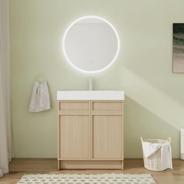 30 in. Freestanding Single Dune Oak Bath Vanity with White Resin Vanity Top Unassembled