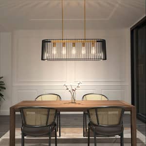 Gatsby 60-Watt 5 Light Black and Gold Modern Cage Pendant Light Fixture for Dining Room or Kitchen