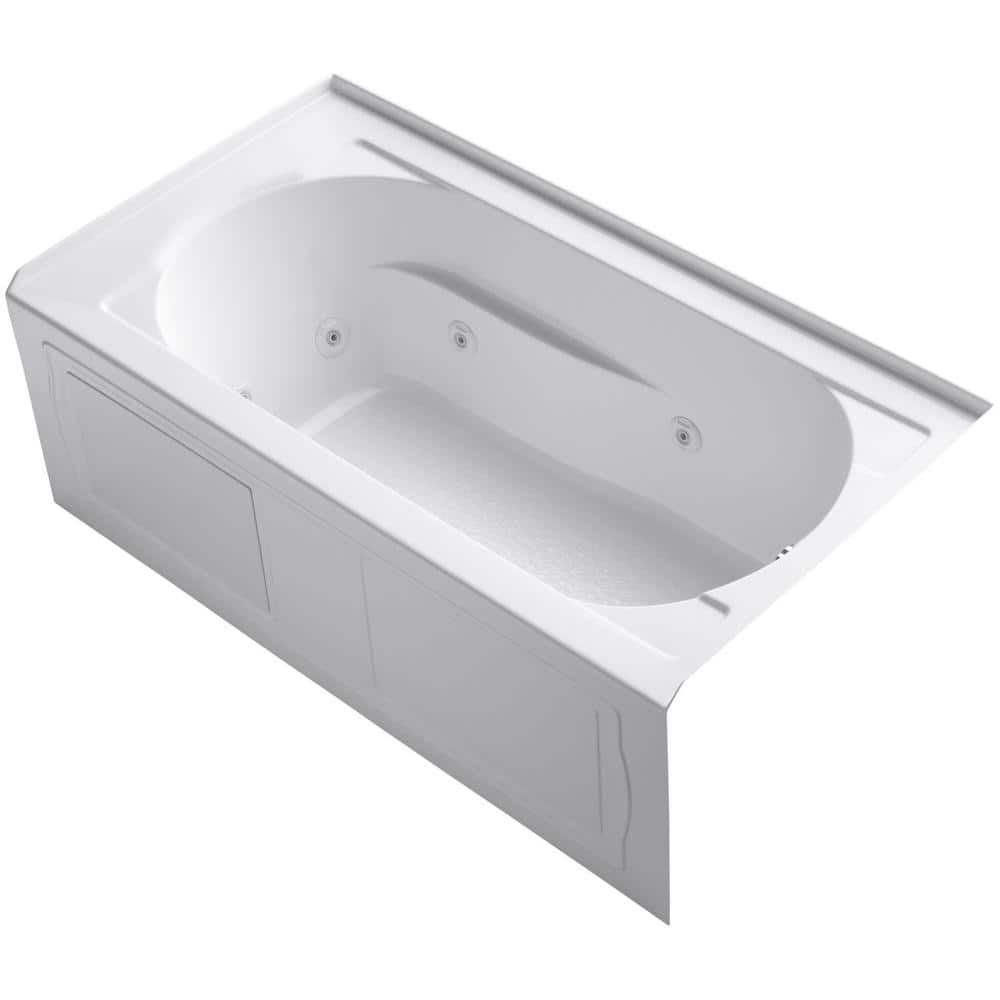 71 Modern Acrylic Corner Bathtub Whirlpool Air Massage 3 Sided Apron Tub in White Chromatherapy LED J020954