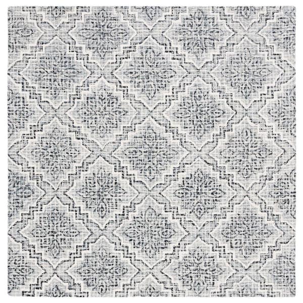 SAFAVIEH Abstract Dark Blue/Gray 6 ft. x 6 ft. Diamond Floral Square Area Rug