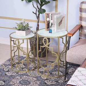 Decorative 16.5 in. Gold Round Glass Top Side Table