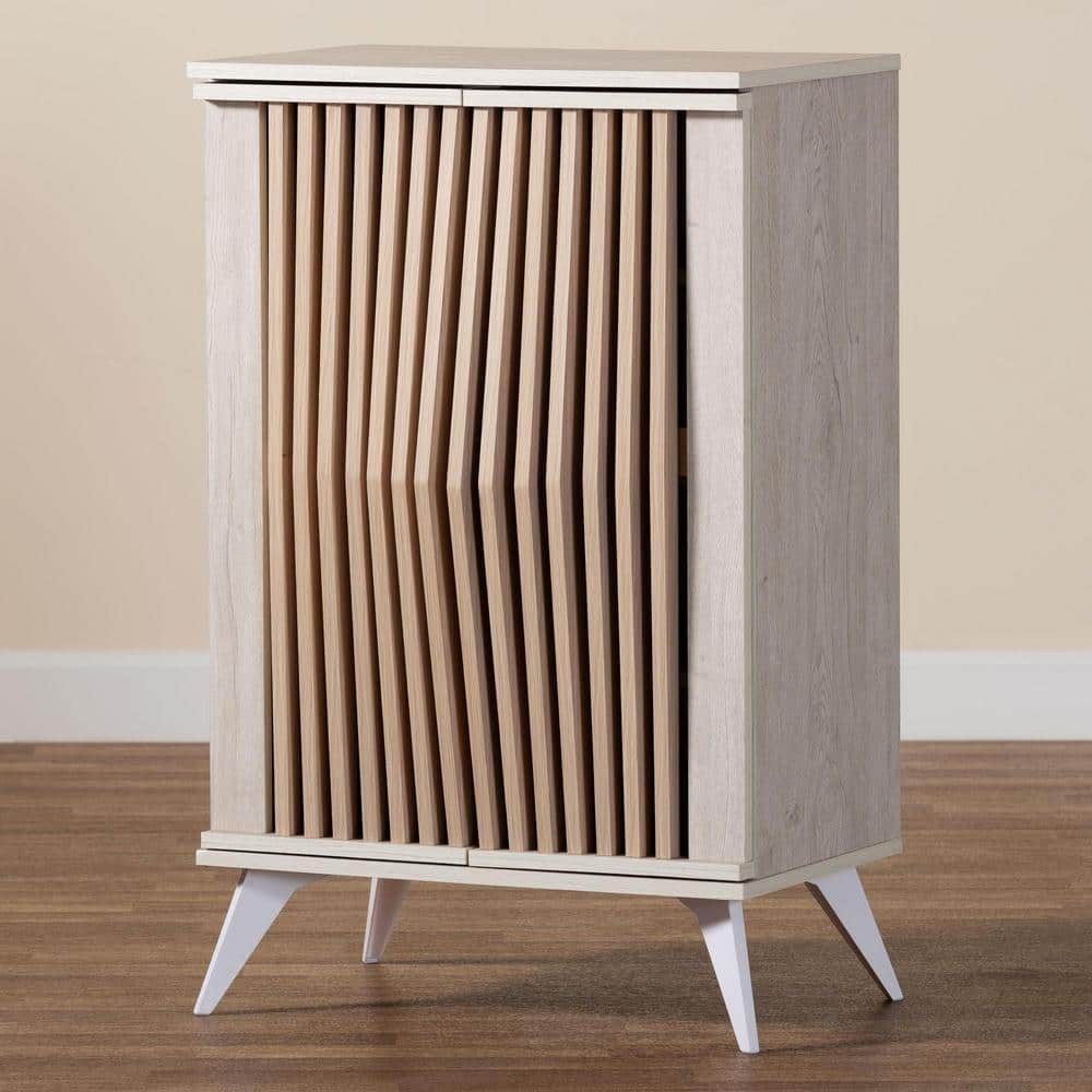 Simona Light Gray and Brown Wood Mid-Century Accent Cabinet