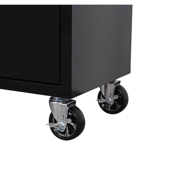 Husky - Standard Duty 72 in. W x 20 in. D 10-Drawer Black Mobile Workbench Cabinet with Solid Wood Top