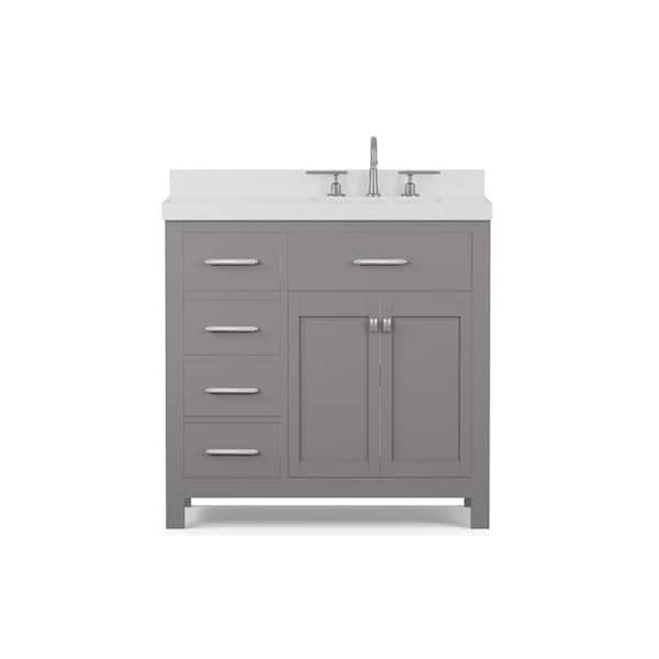 Caroline Parkway 36 in. W x 22 in. D x 35 in. H Single Sink Bath Vanity in Gray with Quartz Top