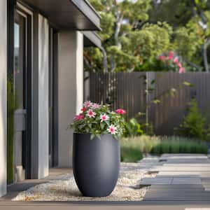 Lightweight 16in. x 22in. Granite Gray Extra Large Tall Round Concrete Plant Pot / Planter for Indoor & Outdoor