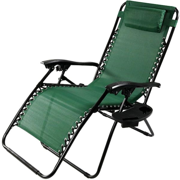 Sunnydaze Oversized Forest Green Zero Gravity Sling Patio Lounge Chair with Cupholder