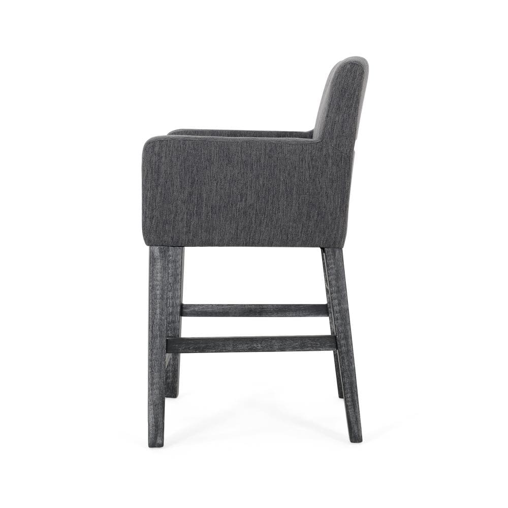Charcoal and Gray Weathered Wood Extra Tall Counter Stool with Armrests