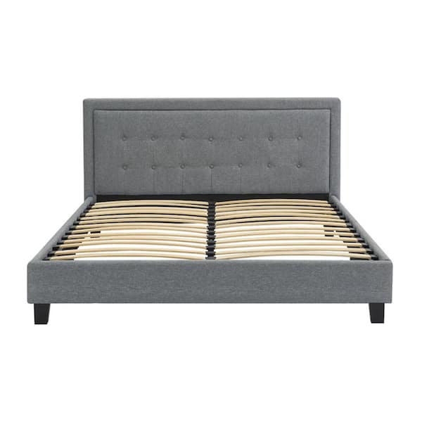 HOMESTOCK Gray Queen Button Tufted Woven Mid Century Bed Frame with ...