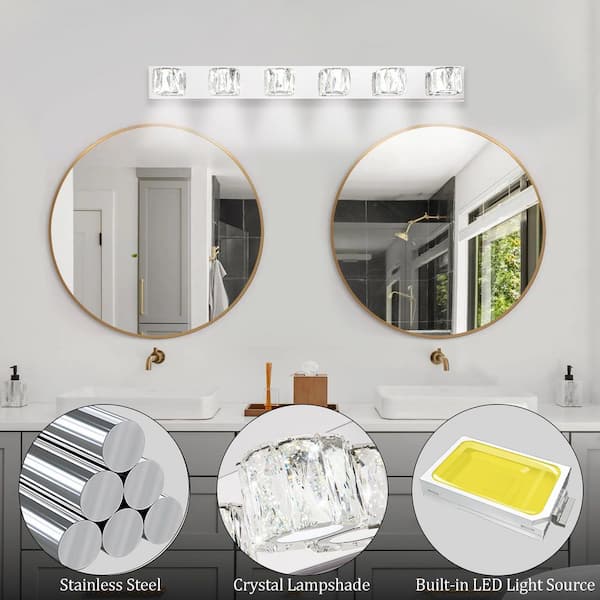 41 in. Modern Crystal 6-Light LED Wall Sconce, Elegant Chrome Bathroom Vanity Light, Buld not Included