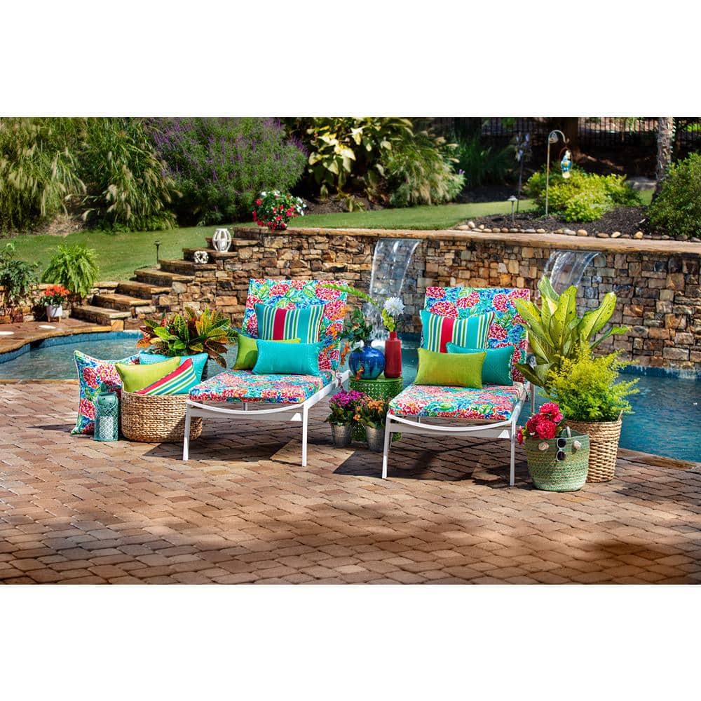 Turquoise and Coral Striped Square Outdoor Throw Pillows, Set of 2
