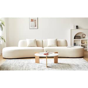 Marcane 132 in. Armless 6-Seat Half-Moon Shaped Velvet Sectional Sofa in. Ivory