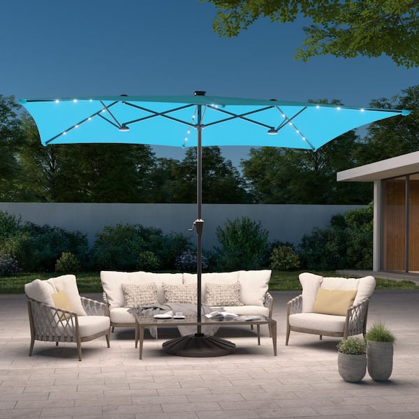 SANLUCE 10 x 6.5 ft. LED Double-Sided Patio Umbrellas with Canopy and Crank for Garden, Deck and Poolside in Lake Blue